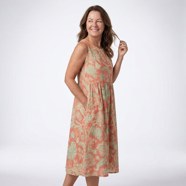 Robe Midi Fluide à Motif Fleuri