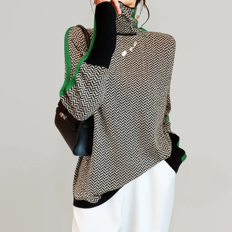 Pull Col Montant Rayé Manches Longues