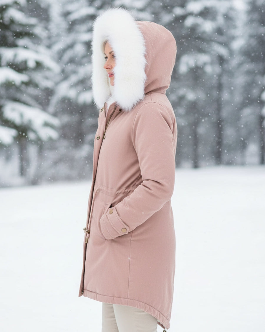 Parka à Capuche Bordée de Fausse Fourrure