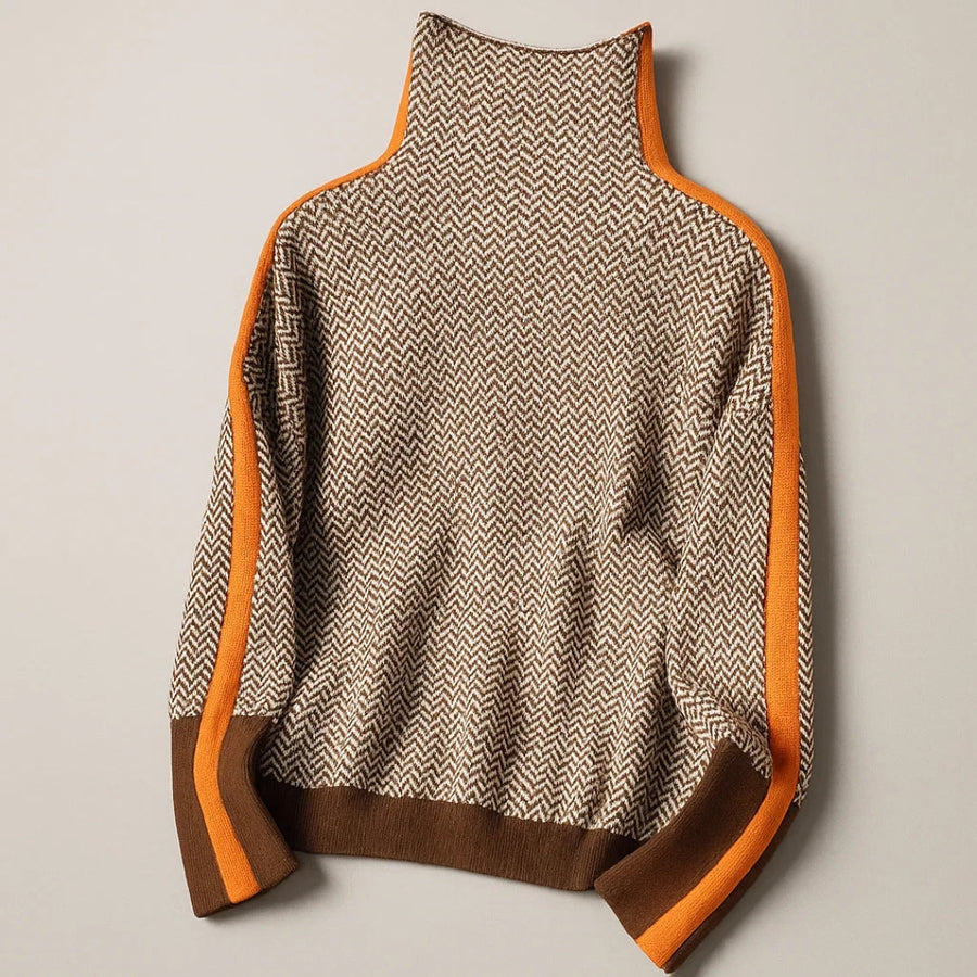 Pull Col Montant Rayé Manches Longues