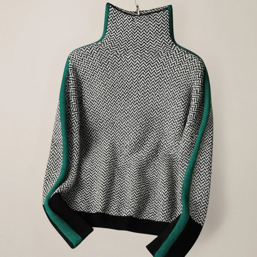 Pull Col Montant Rayé Manches Longues