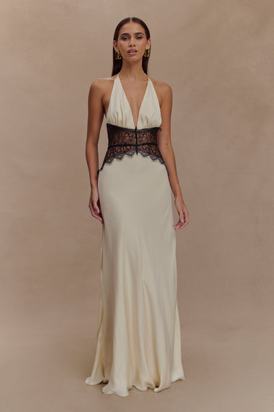 Kalira | Robe longue en satin à dentelle