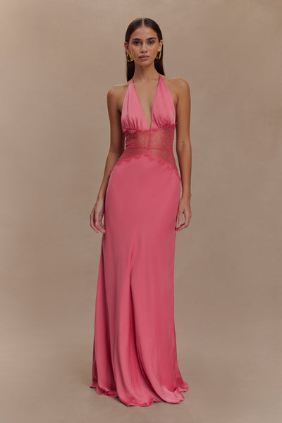 Kalira | Robe longue en satin à dentelle