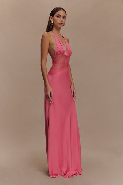 Kalira | Robe longue en satin à dentelle