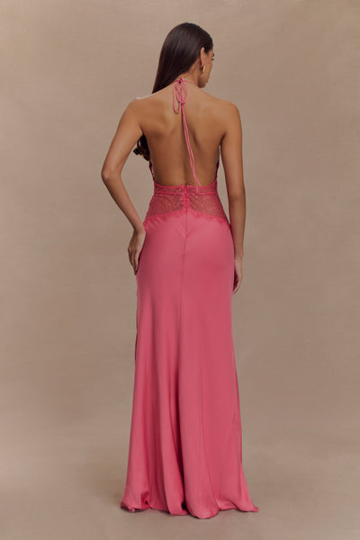Kalira | Robe longue en satin à dentelle