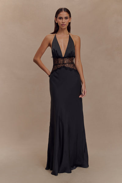 Kalira | Robe longue en satin à dentelle