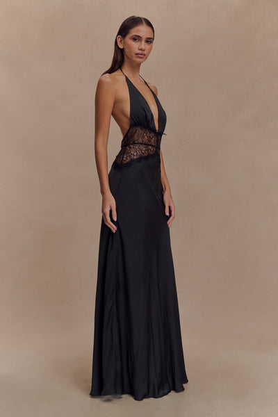 Kalira | Robe longue en satin à dentelle