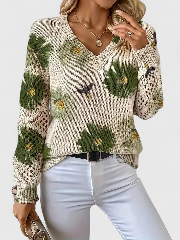 Pull Col V Floral Élégant