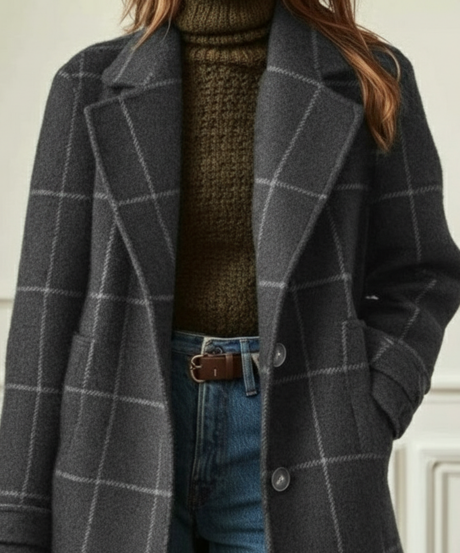 Manteau Long Croisé à Carreaux Verts