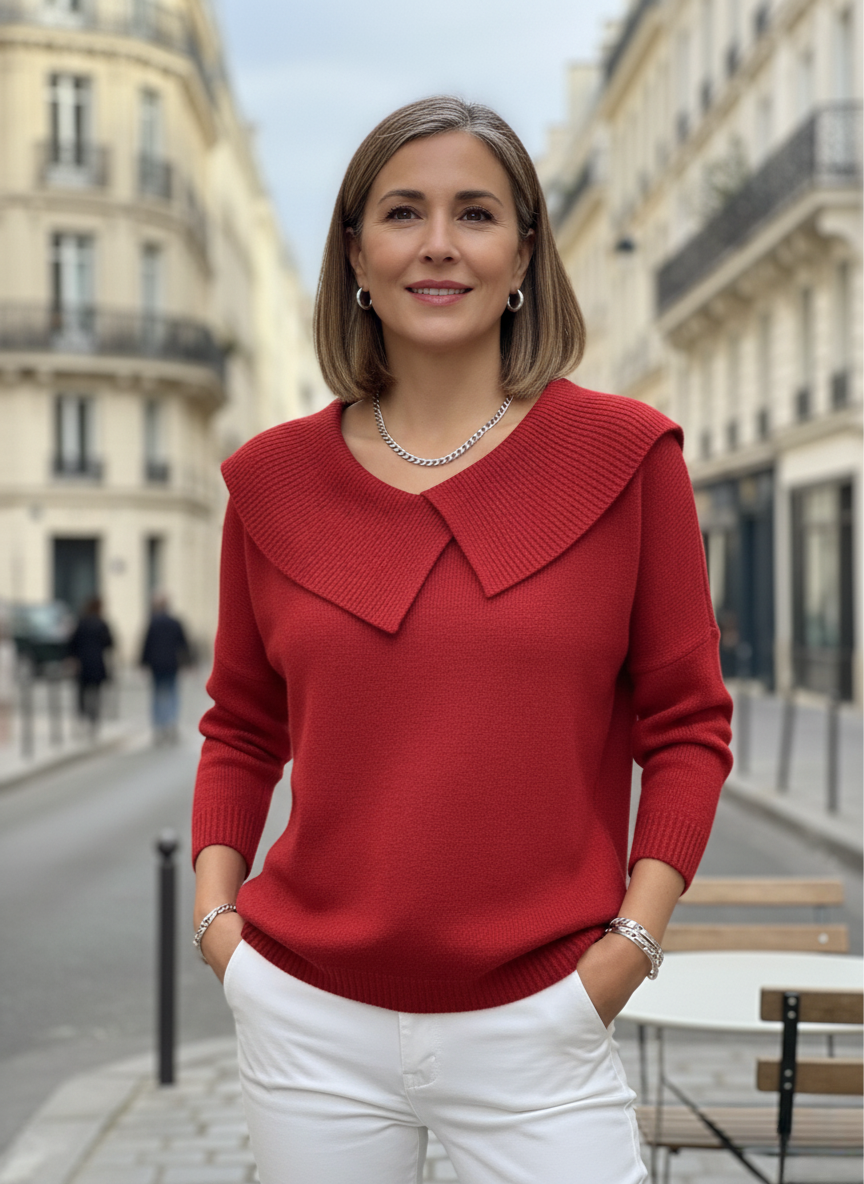 Pull Col Chemise Replié Coupe Ample