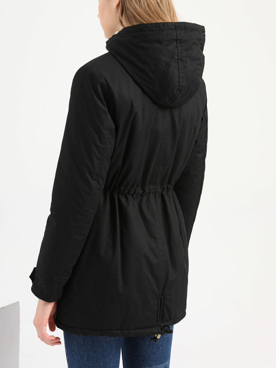 Parka Longue à Capuche et Fermeture Zippée