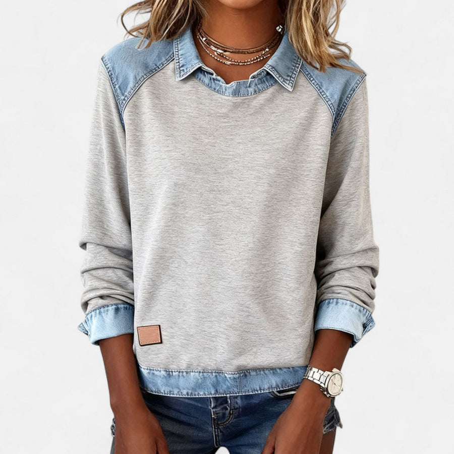 Sweat Col Chemise Manches Longues