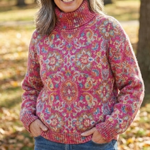 Pull Col Roulé Motif Ornemental