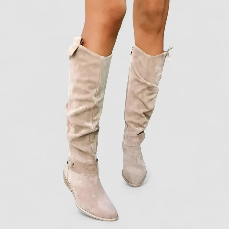 Botas Altas com Fivela e Fecho de Correr