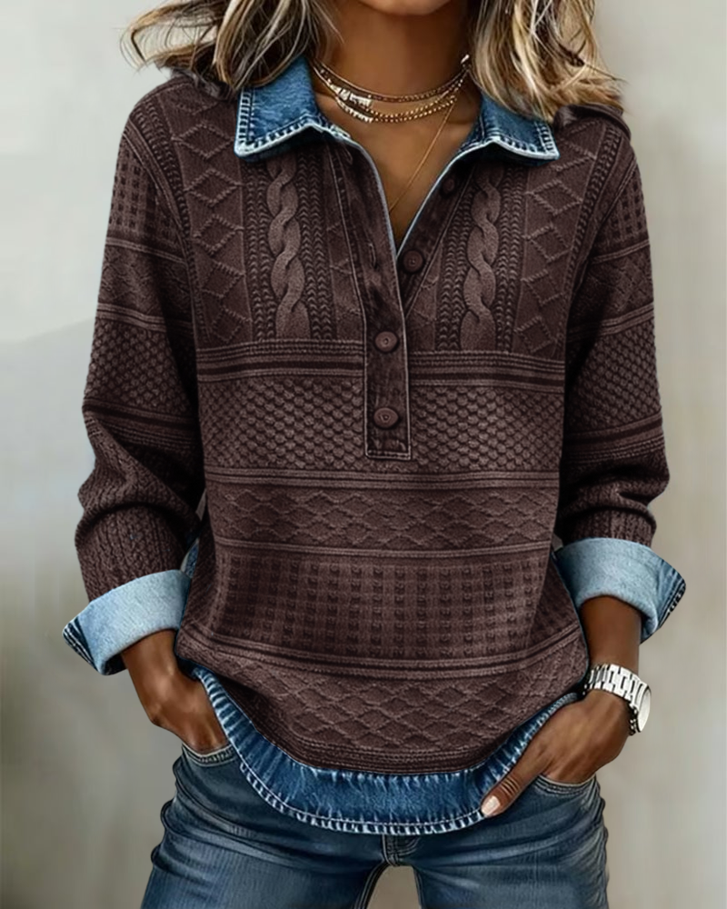 Sweat Col Chemise Boutonnage Partiel