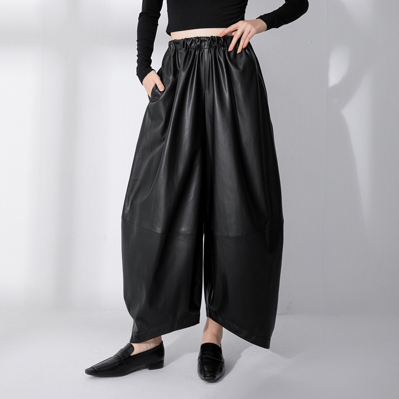 Pantalon en cuir taille haute pour femmes