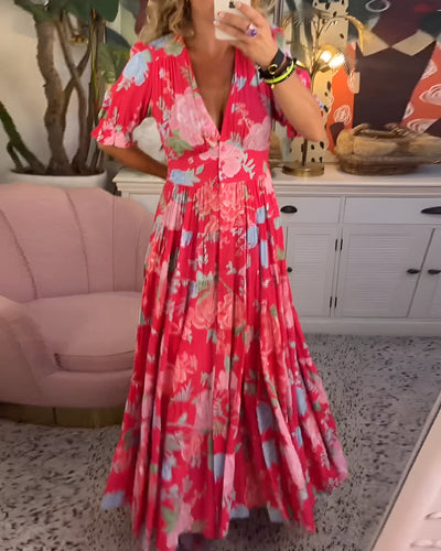 Carine | Robe à fleurs avec encolure en V et poches