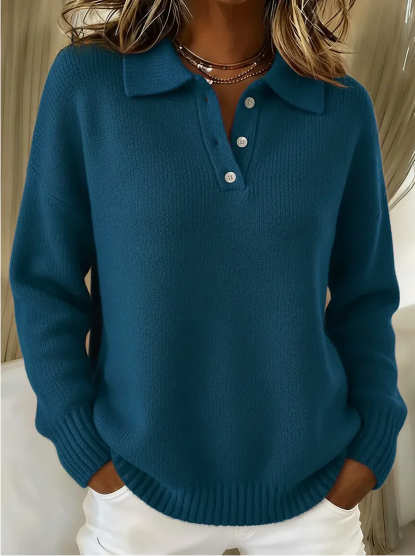 Pull Col Boutonnant Coupe Décontractée