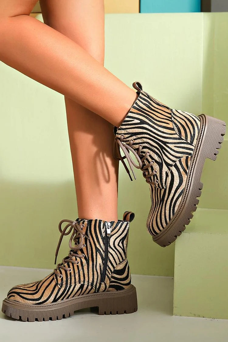 Bottes à Motif Zébré et Lacets Ajustables