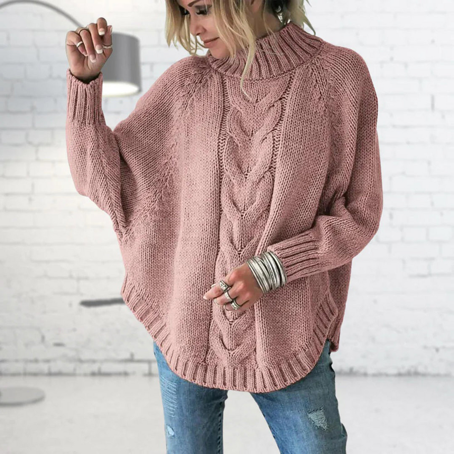 Pull Col Montant à Torsades Oversize