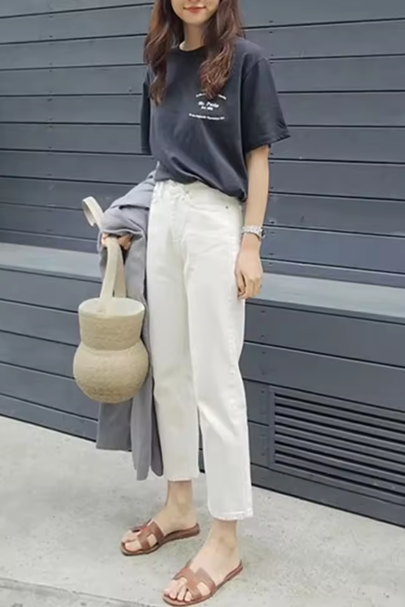 Mina | Jean boyfriend blanc pour femme