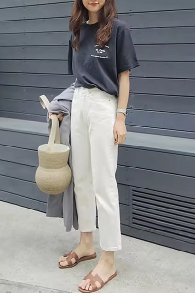 Mina | Jean boyfriend blanc pour femme