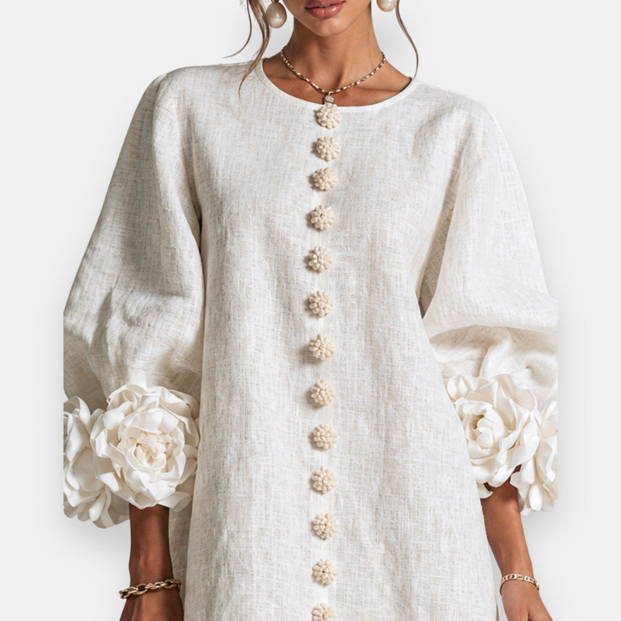 Robe Marcelle — vue de profil, coupe droite et fluide
