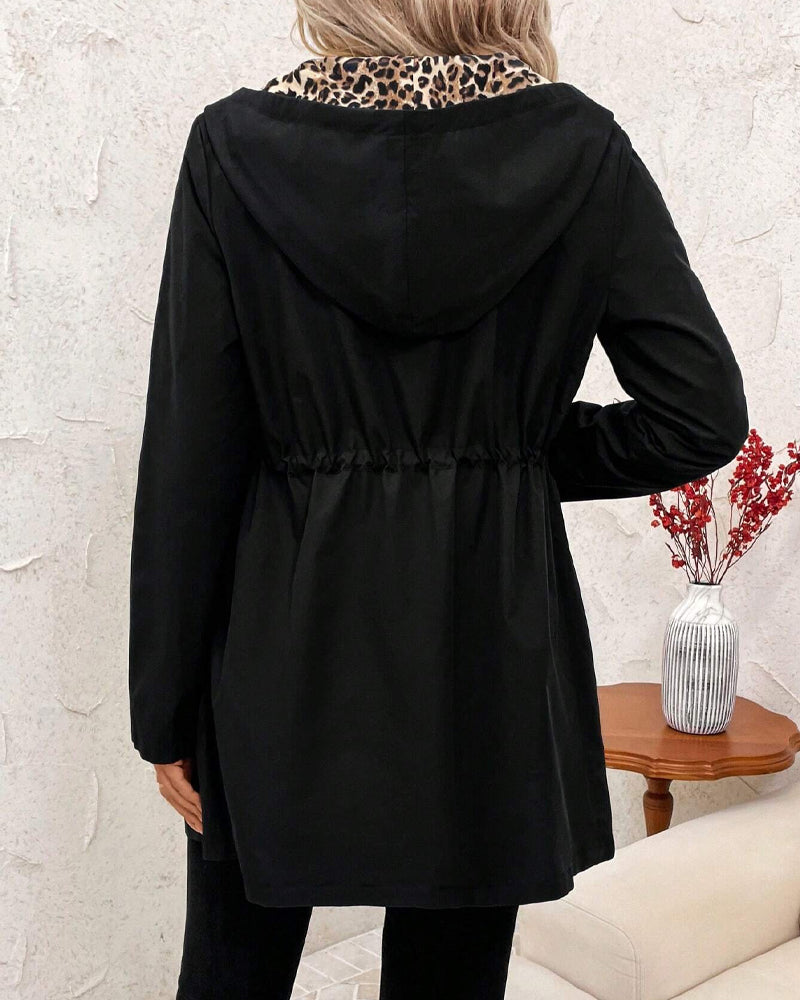 Manteau Mi-long Réversible à Capuche Léopard