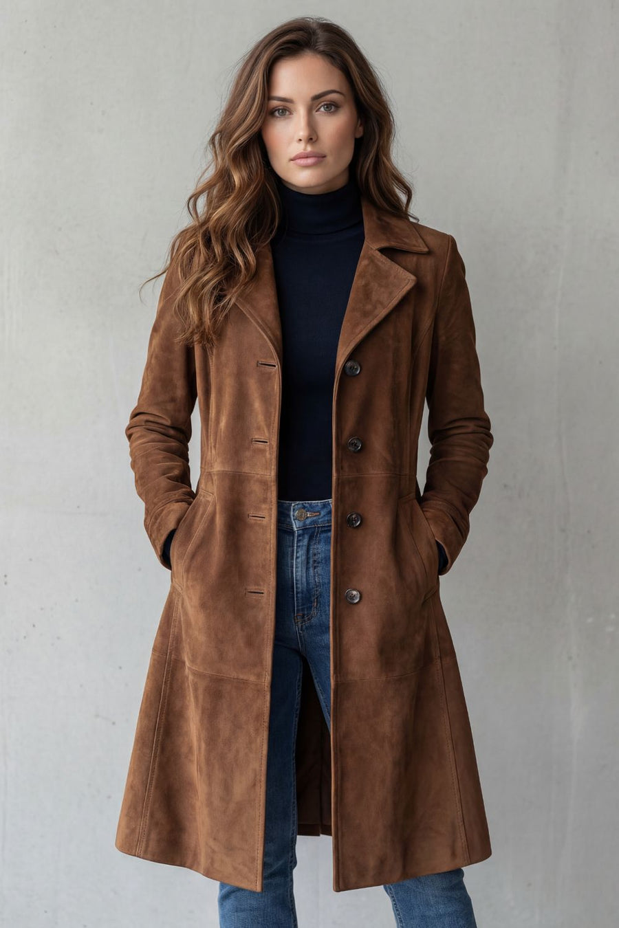Manteau Delvienne — détail du col net et ligne épurée