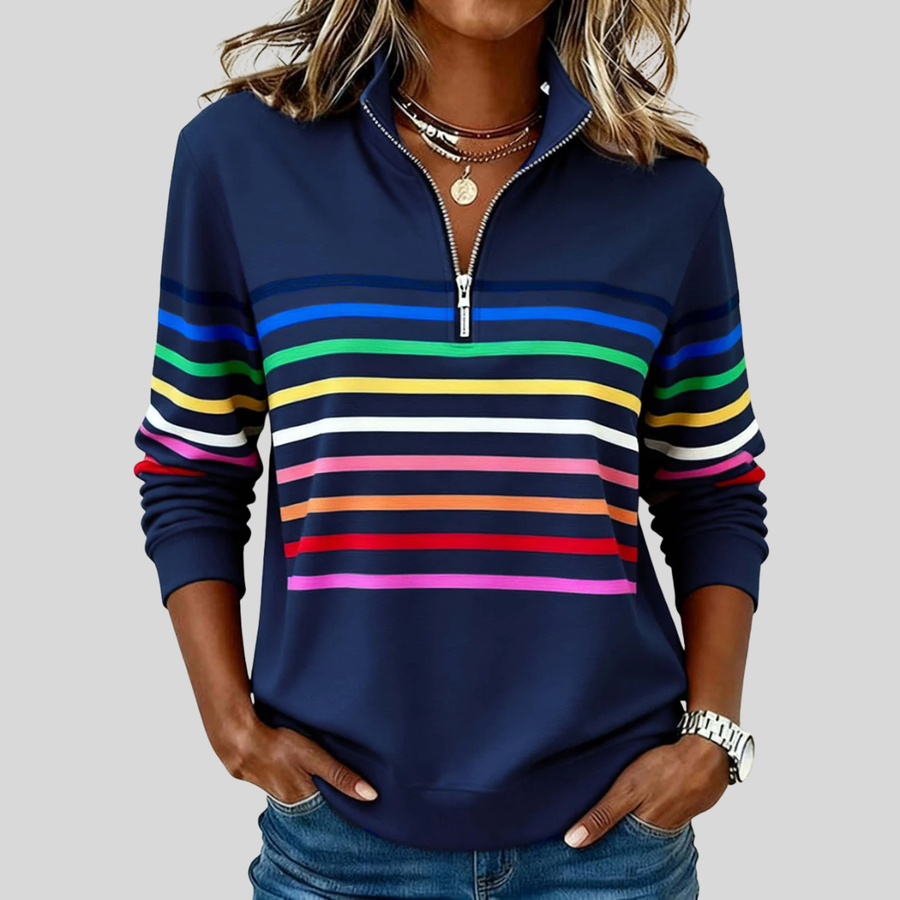 Sweat Col Zippé Rayé Coloré