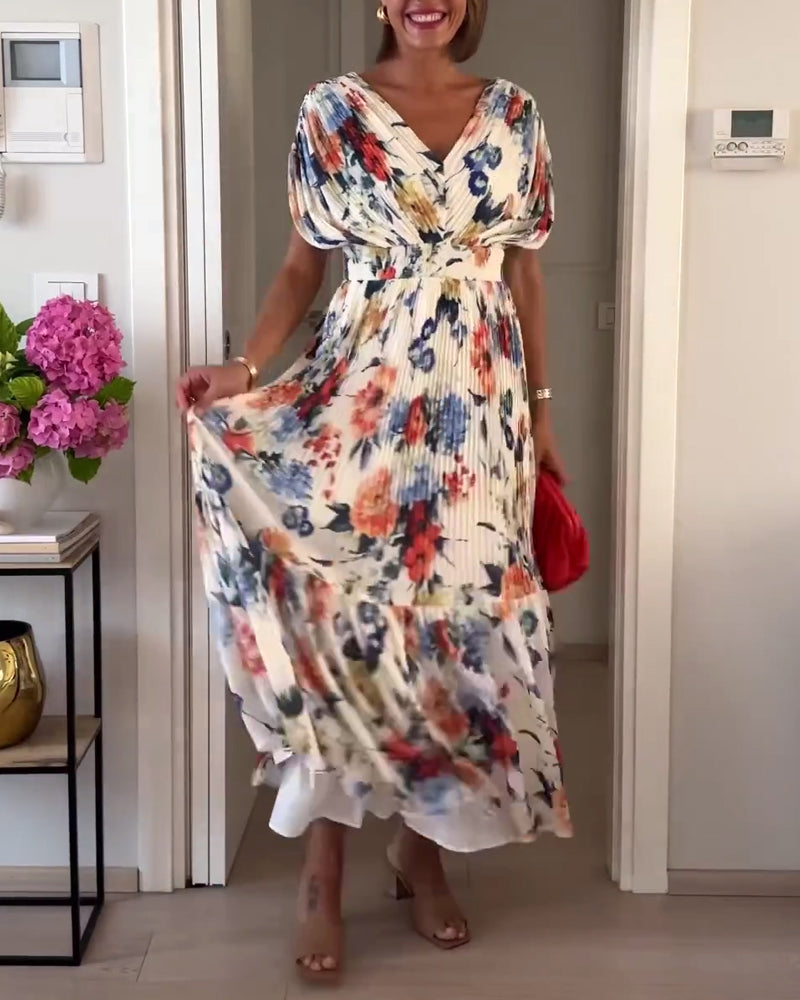 Robe longue fleurie — vue arrière de la silhouette