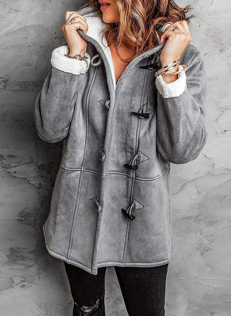 Manteau Mi-long à Capuche Bordée Douillette