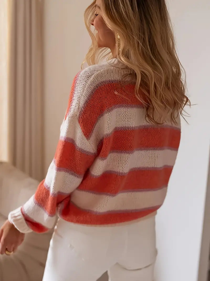 Pull Rayé Rose et Crème Col Rond
