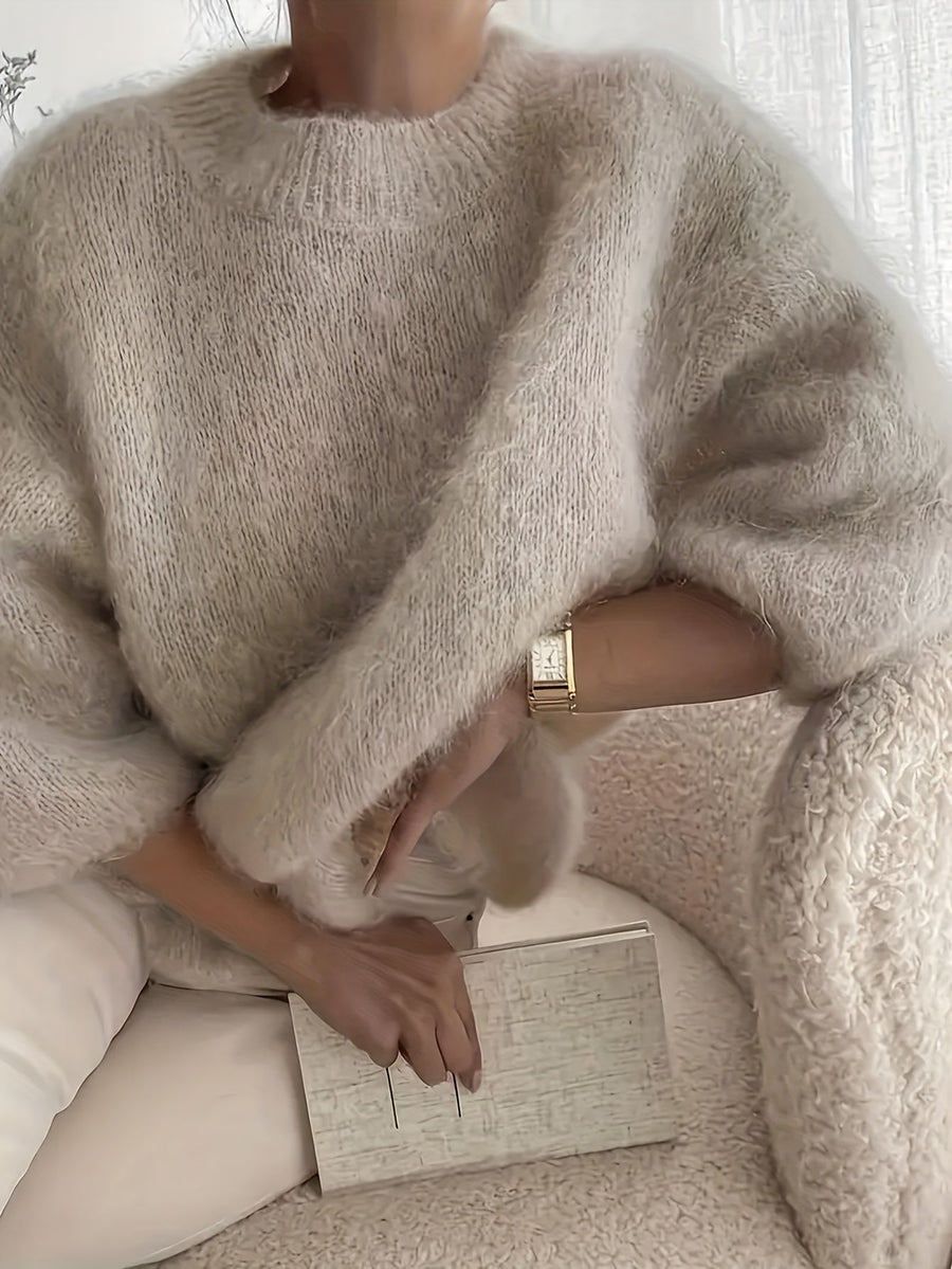 Pull oversize femme — vue de face, coupe ample et manches larges