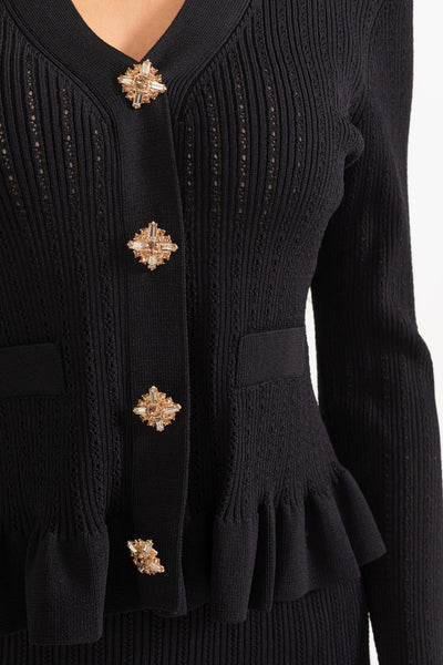 Prudence – Ensemble composé d'une robe midi en maille raffinée et d'un haut boutonné