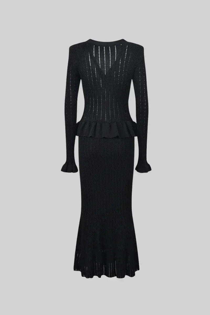 Prudence – Ensemble composé d'une robe midi en maille raffinée et d'un haut boutonné