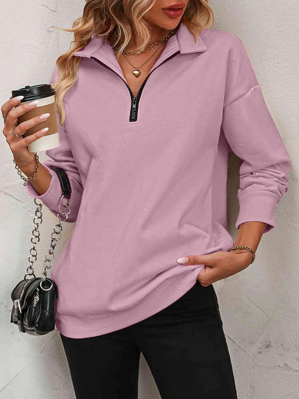 Sweat Col Zippé Demi-Hauteur Épaules Tombantes