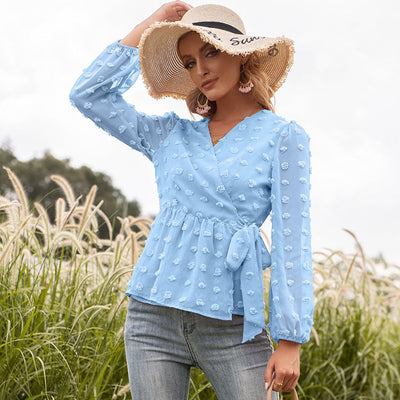 Anita - Blouse de printemps en dentelle jacquard avec col en V pour femme