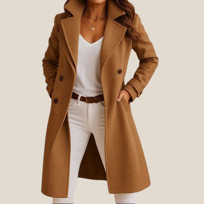 Manteau Long Croisé à Revers Cintré