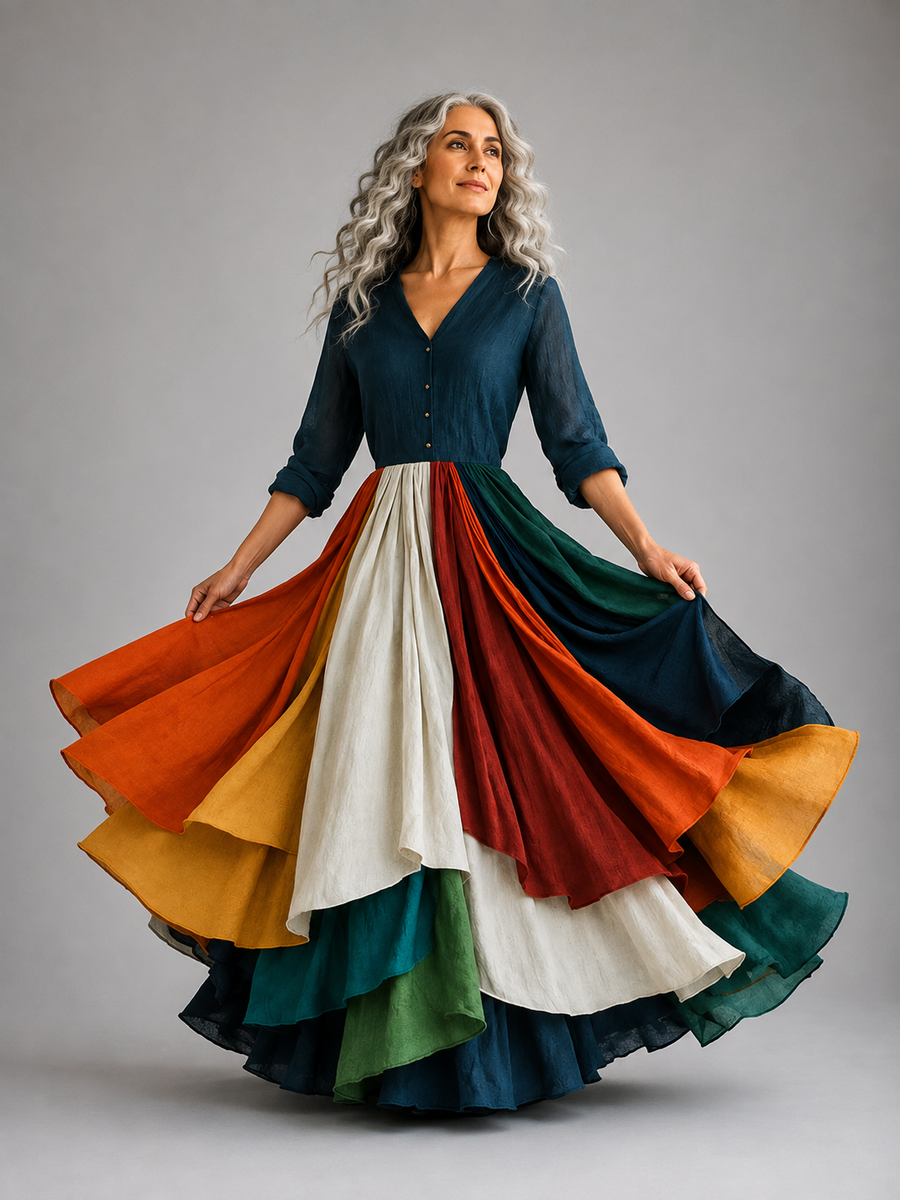 Robe Callie — Robe maxi patchwork multicolore vue de face
