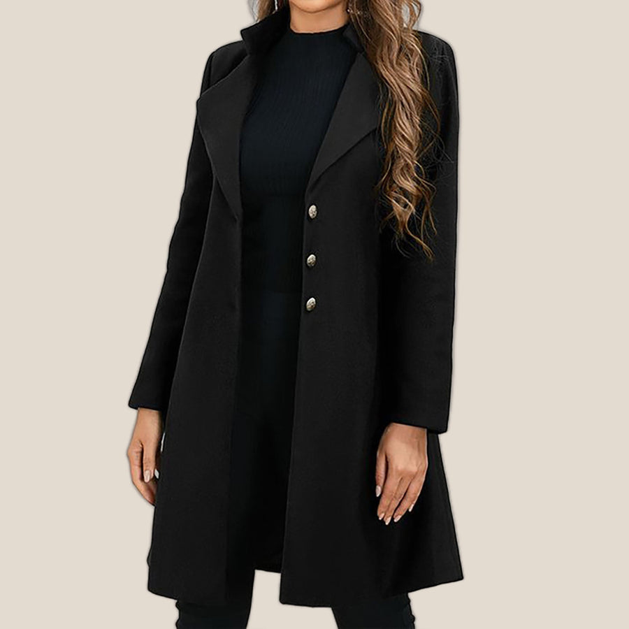 Manteau Long Cintré à Col Cranté