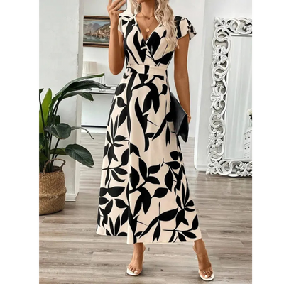 ZOELLA™ – Robe longue élégante à manches courtes et imprimé estival