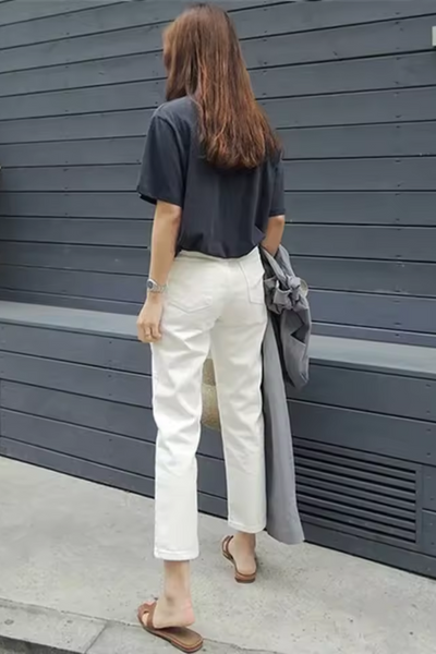 Mina | Jean boyfriend blanc pour femme