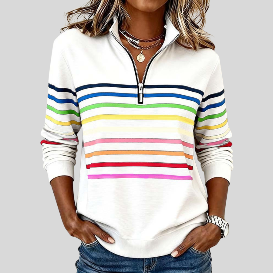Sweat Col Zippé Rayé Coloré