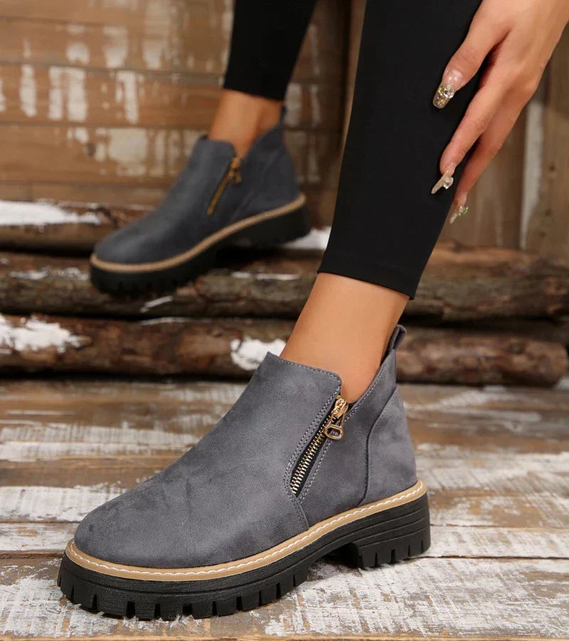 Bottines à Fermeture Éclair et Talon Bloc