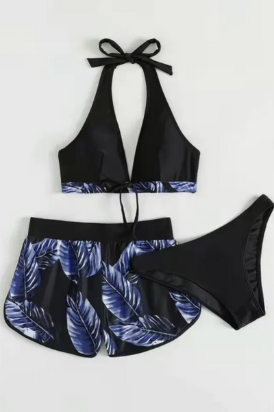 Ava | Ensemble bikini 3 pièces à imprimé feuilles pour femme