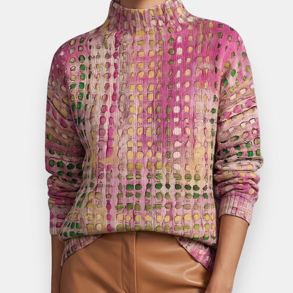 Murielle | Sudadera de cuello subido calada rosa empolvado