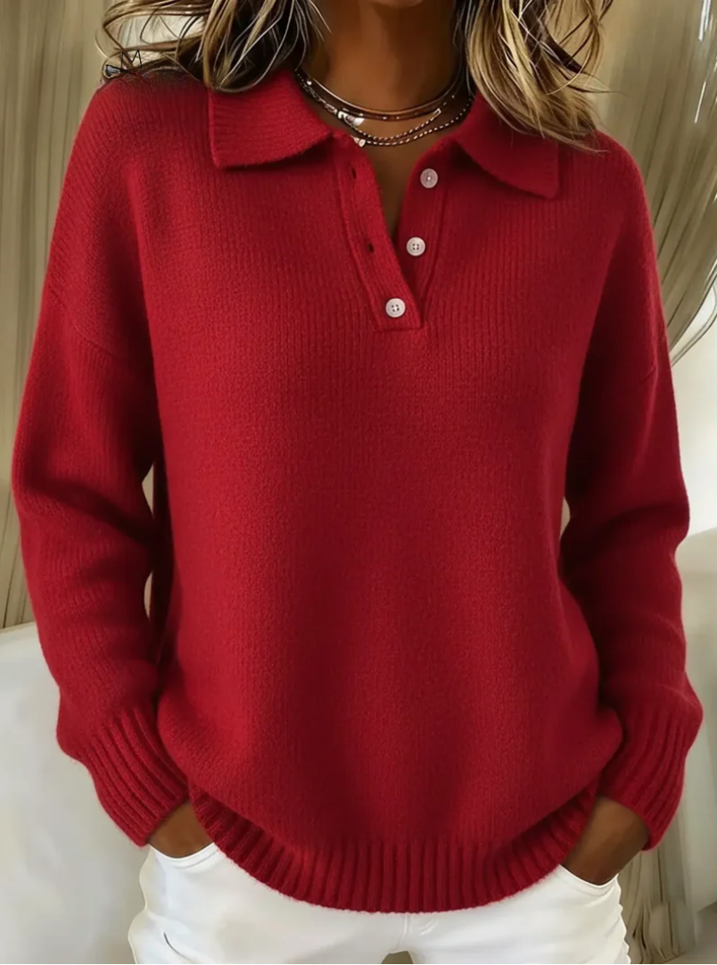 Pull Col Boutonnant Coupe Décontractée