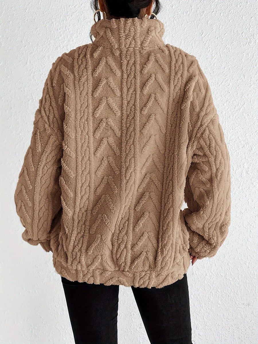 Pull Col Montant à Torsades Demi-Zip