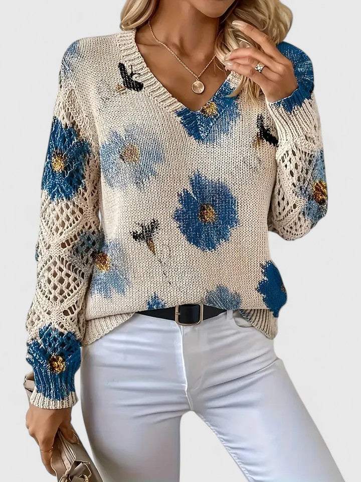 Pull Col V Floral Élégant